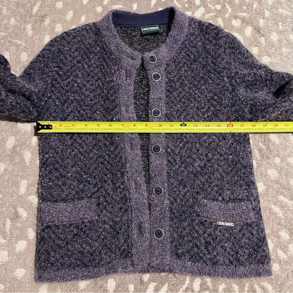 Geiger 100% Pure New Wool Button Down Cardigan Purple Marled Size 38 M - Picture 7 of 9